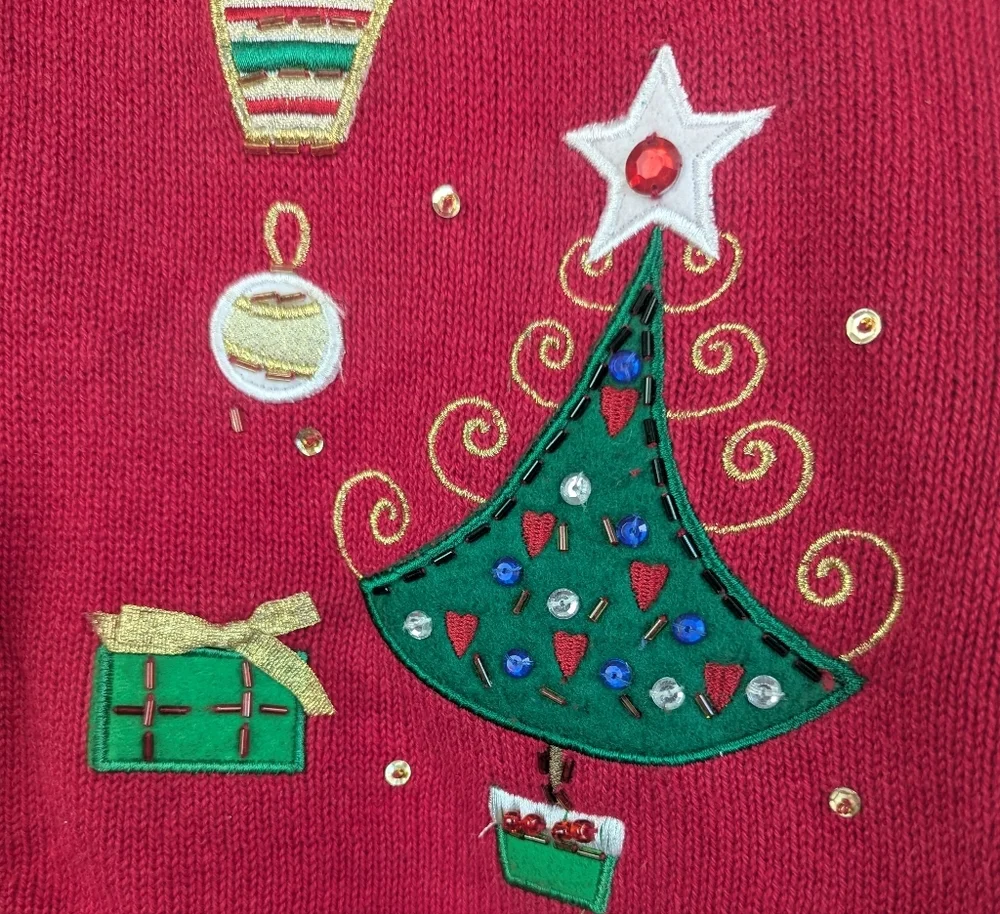 Tiara International Christmas Collection Size XL Beaded/Sequin Cardigan Sweater - Picture 5 of 16